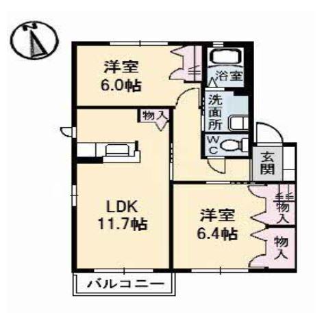 レフィナードA(2LDK/2階)の間取り写真