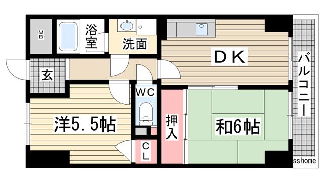 モンテメール六甲(2DK/3階)の間取り写真