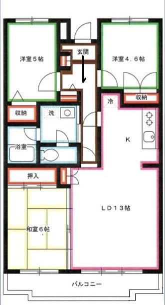 エスポワール三鷹(3LDK/3階)の間取り写真
