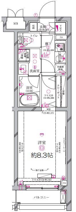 ディアレイシャス世田谷上町(1K/3階)の間取り写真
