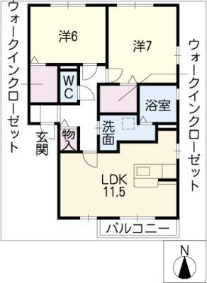 リビングタウン荒池 D(2LDK/1階)の間取り写真