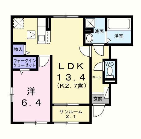 ローズベイ(1LDK/1階)の間取り写真