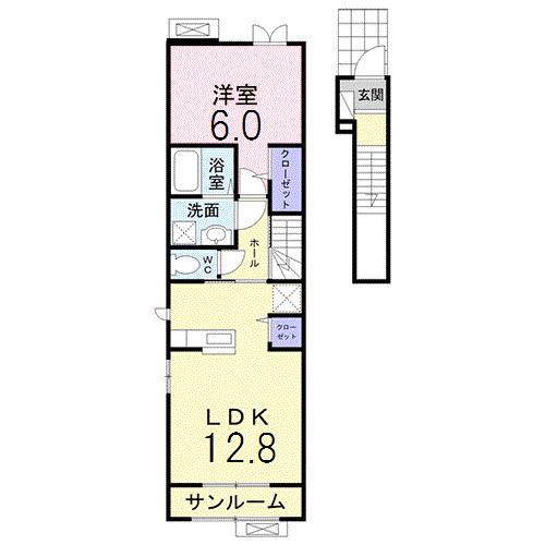 ルタンI(1LDK/2階)の間取り写真