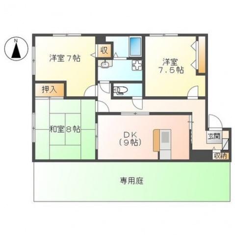 フォブール土佐(3DK/1階)の間取り写真