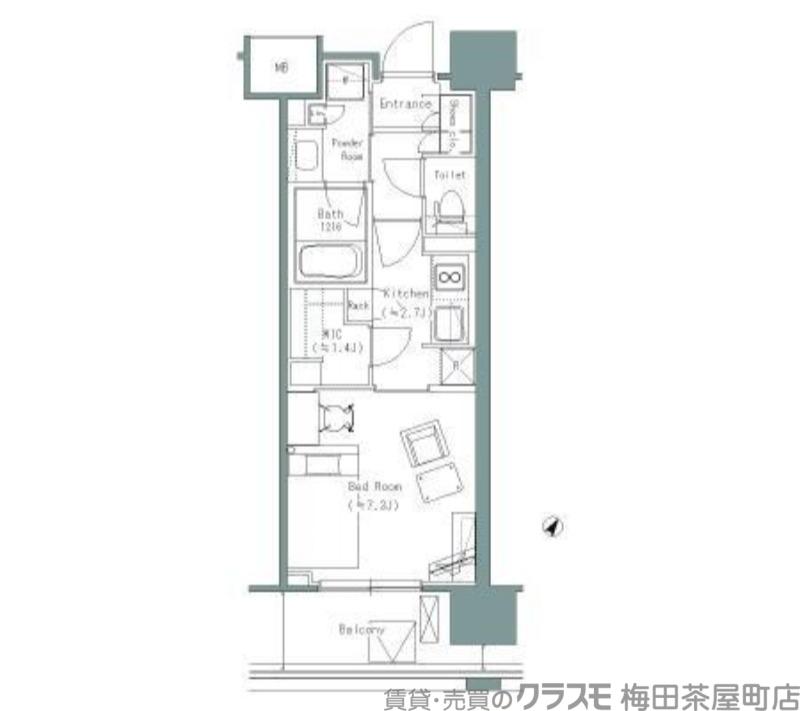 パークアクシス うつぼ公園(1K/10階)の間取り写真