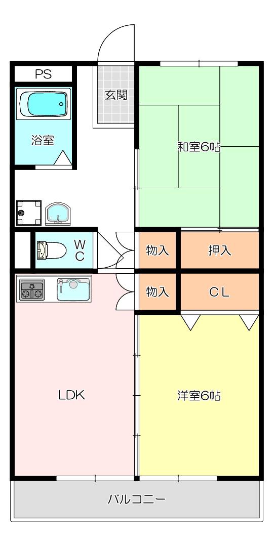 メゾンリバティ(2LDK/2階)の間取り写真