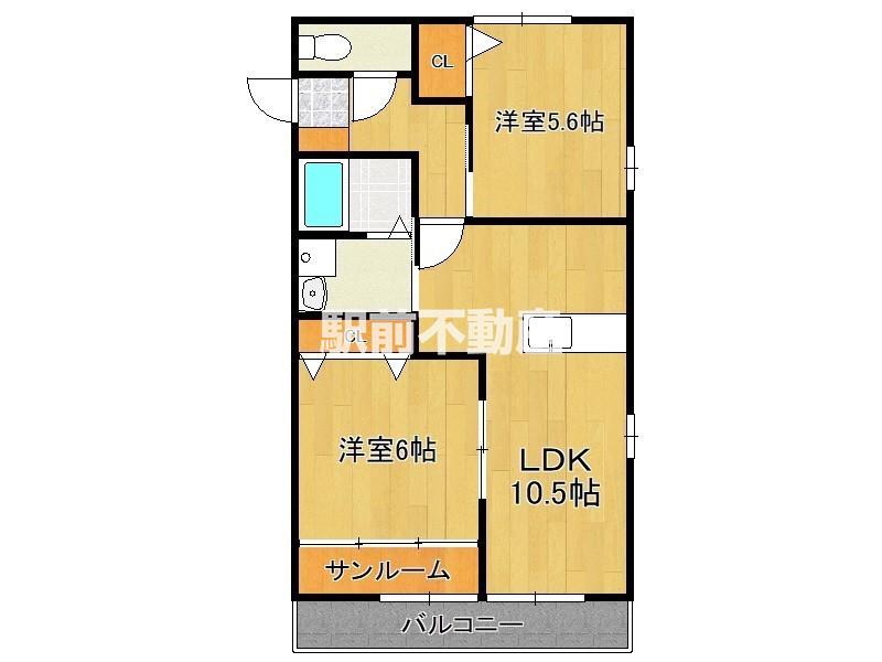 レトアヤマダB棟(2LDK/1階)の間取り写真