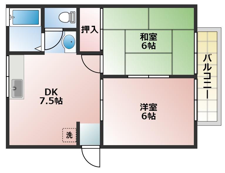 シャルムビラ(2DK/1階)の間取り写真