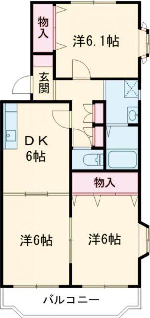 パステル壱番館(3DK/2階)の間取り写真