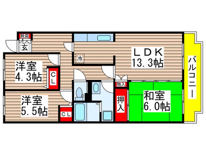 船橋夏見レジデンス(3LDK/3階)の間取り写真