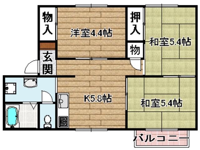 タウニーかわなか(3DK/1階)の間取り写真