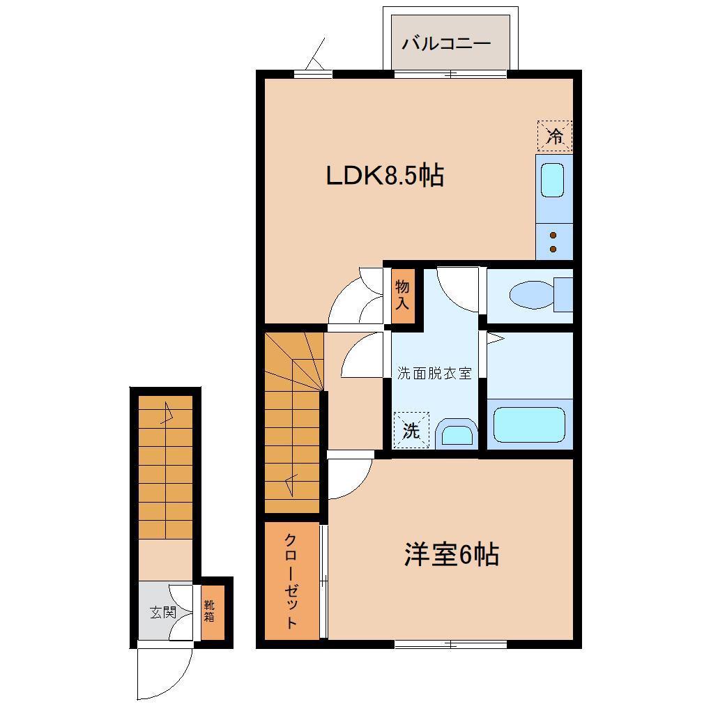リヴェール上杉B(1LDK/2階)の間取り写真