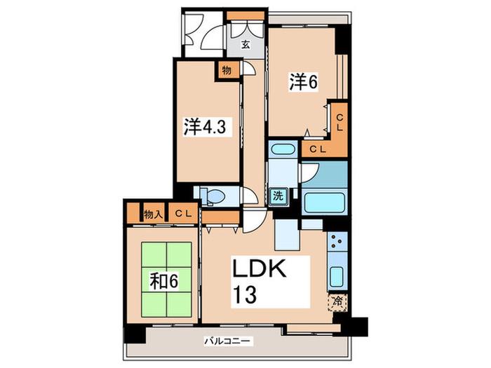 東急ドエルアルス北堀江(3LDK/2階)の間取り写真