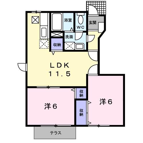ヒルズY&Y(2LDK/1階)の間取り写真
