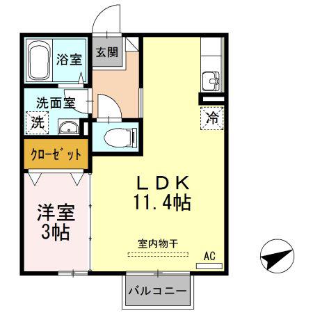 ユイマールガーデンIII(1LDK/2階)の間取り写真