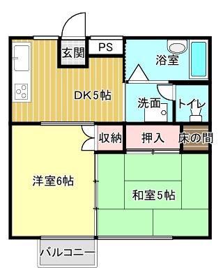 ベルシオンII(2DK/1階)の間取り写真