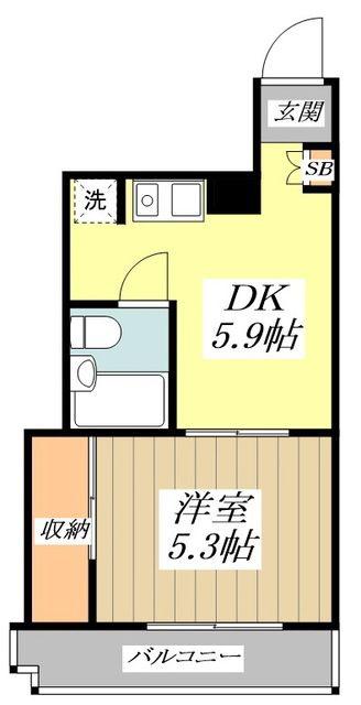 マツモト御殿山ハウス(1DK/3階)の間取り写真