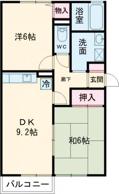 セジュール木津B(2DK/2階)の間取り写真