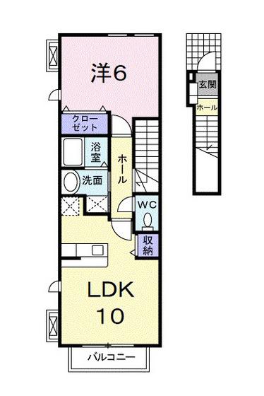 ヴィラ白鳩B(1LDK/2階)の間取り写真