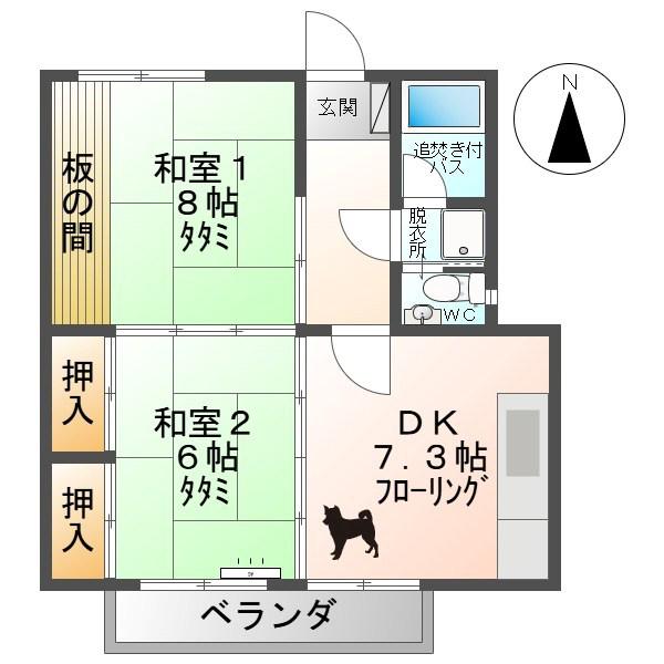 ヴィラクレスタ(2DK/2階)の間取り写真