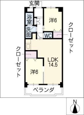 アローゼ高畑(2LDK/3階)の間取り写真