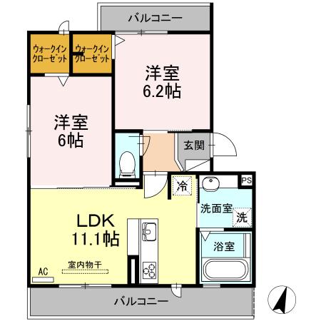 名鉄各務原線 苧ケ瀬駅 徒歩11分 3階建 築9年(2LDK/3階)の間取り写真