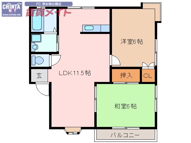パストラル津 C(2LDK/2階)の間取り写真