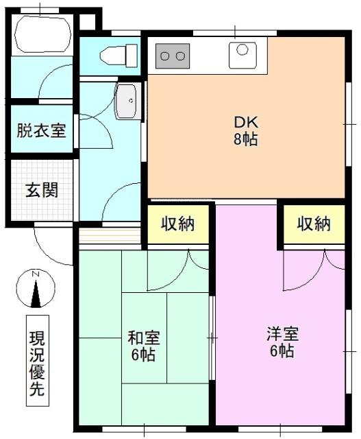 パストラーレ常磐城(2DK/1階)の間取り写真