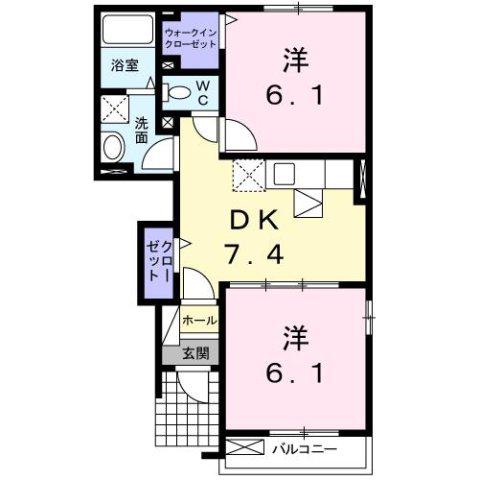 グランコートA(2DK/1階)の間取り写真