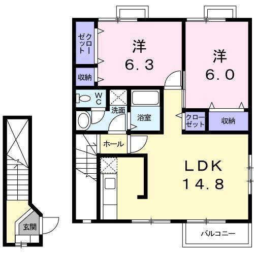サンパティークB(2LDK/2階)の間取り写真