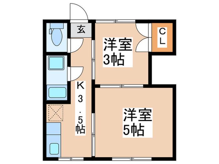 千代荘(2K/1階)の間取り写真