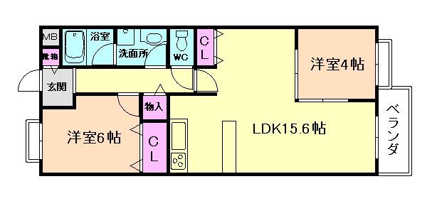 グランソレイユ(2LDK/2階)の間取り写真