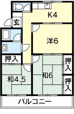 山田マンション 東棟(3K/2階)の間取り写真