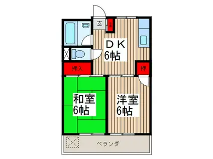 川口ハウス(2DK/2階)の間取り写真