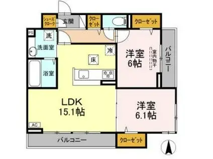 D-ROOM東富井(2LDK/1階)の間取り写真