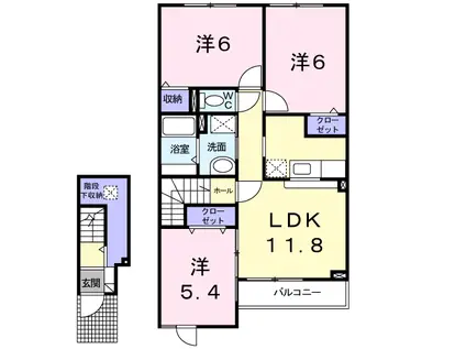 滝川市泉町3LDKアパートK棟(3LDK/2階)の間取り写真