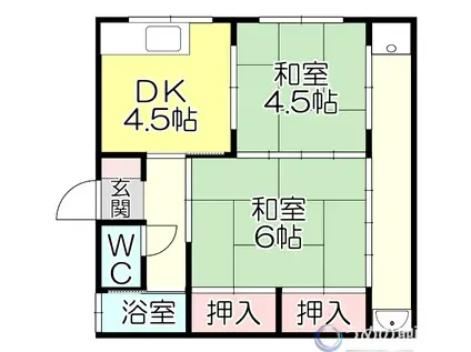 第二弐ノ江荘(2DK/2階)の間取り写真