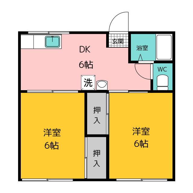 エヌ天拝(2DK/2階)の間取り写真