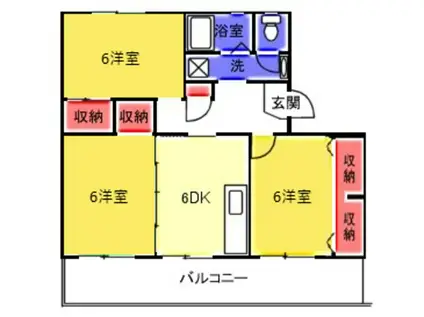 宮ノ東ハイツ(3DK/4階)の間取り写真