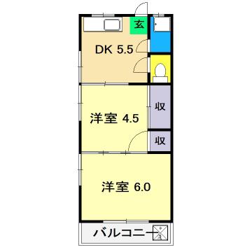 西泉荘(2DK/2階)の間取り写真