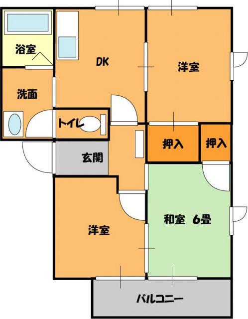 レジデンス21B(3DK/2階)の間取り写真
