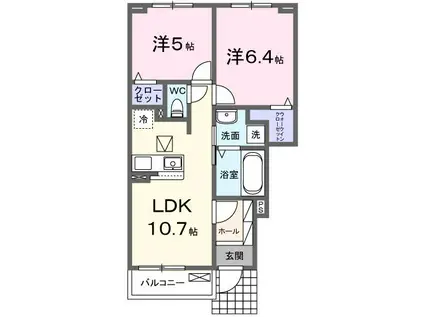 エースガーデン II(2LDK/1階)の間取り写真
