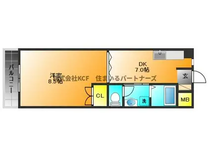 クラウンV(1DK/3階)の間取り写真