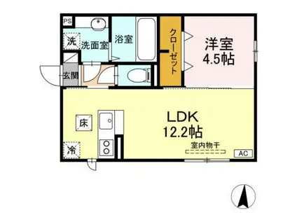 RESUA篠田(1LDK/1階)の間取り写真