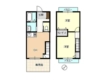 ブラン・ドミールA棟(2DK/1階)の間取り写真