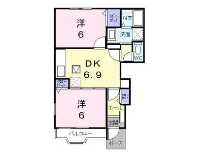ソレアード・ローマ(2DK/1階)の間取り写真