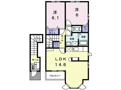 アルドーレ ウーノ(2LDK/2階)の間取り写真