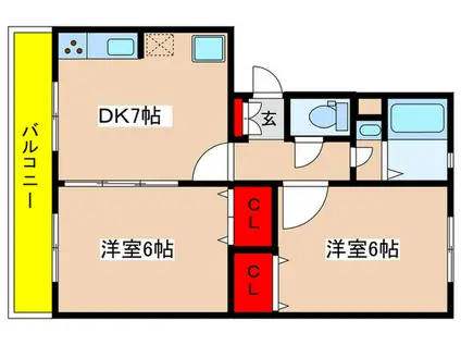 ファミール麻生(2DK/1階)の間取り写真
