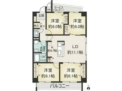 OSM植田 壱番館(4LDK/4階)の間取り写真