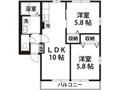 クローバーハイツB(2LDK/1階)の間取り写真